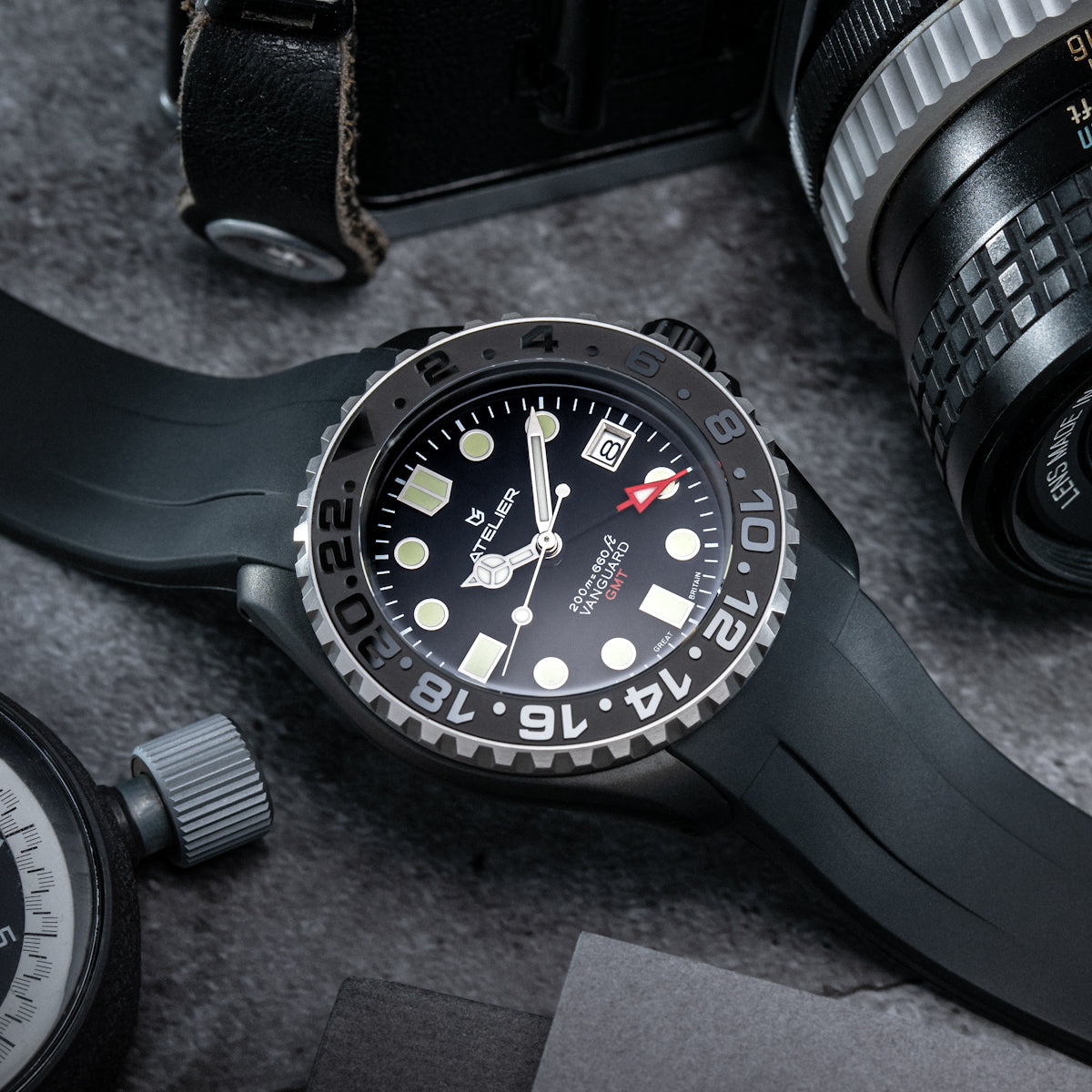 blacked out GMT watch